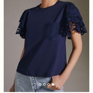 Anthropologie Navy Eyelet Tshirt Size Large